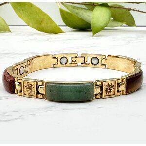 Chinese Style Magnetic Goodluck Bracelet 7" Long With Multicolor Gemstone Inlays